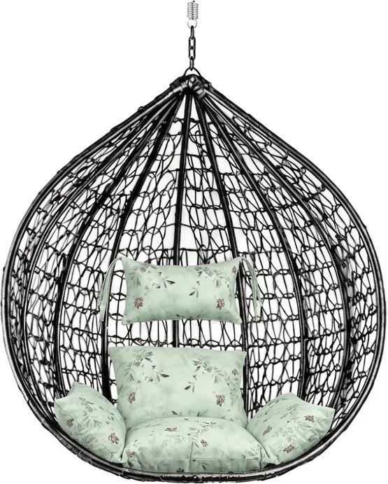 Fekete függőszék KOKON állvány nélkül, világoszöld párna mintával