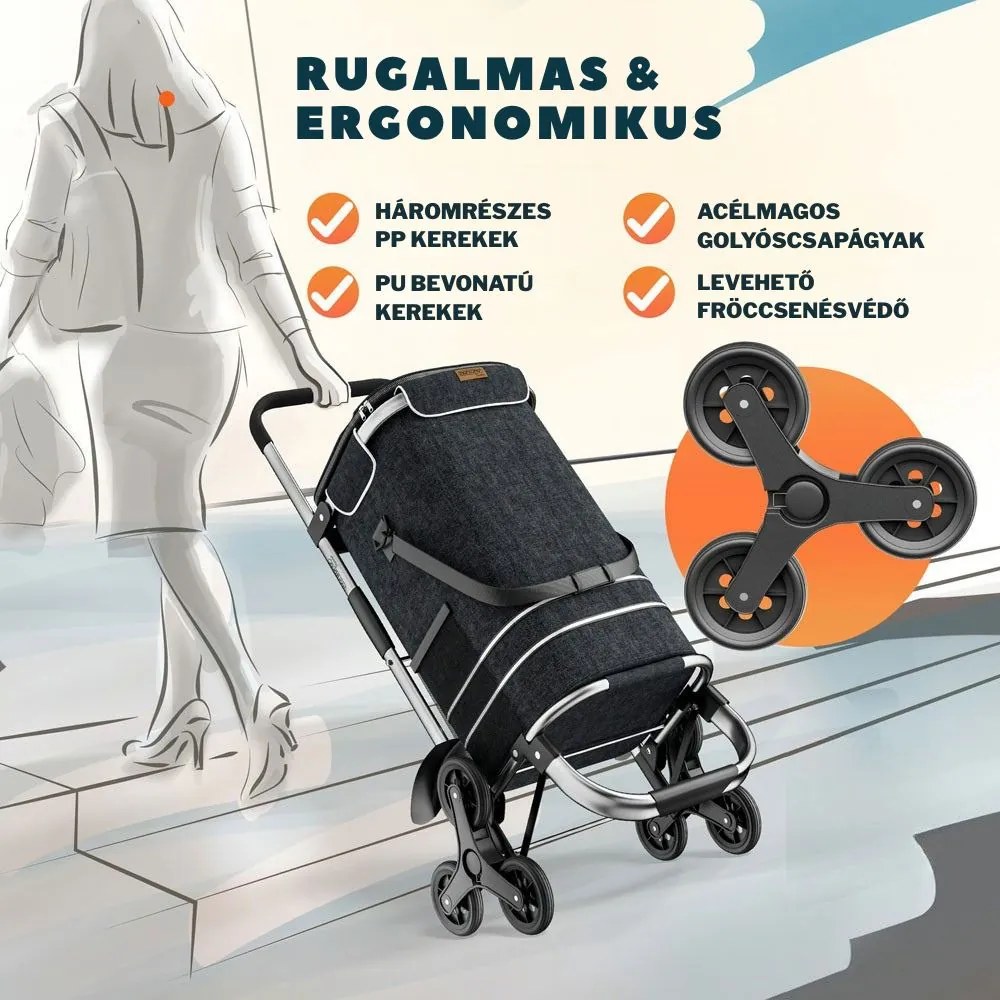 COMFORT bevásárlótáska lépcsőjáró kerekekkel, 50l, fekete Jurhan