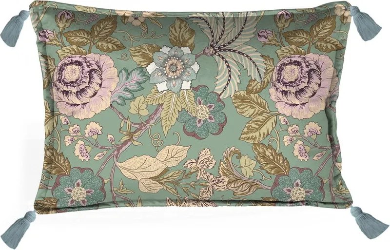 Japanese Flowers zöld párna, 50 x 35 cm - Velvet Atelier