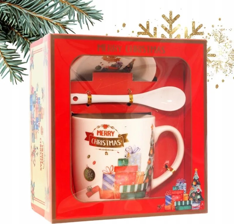 eCa KB17WZ3 karácsonyi ajándékkészlet Kerámia bögre, kanál, csészealj 400 ml