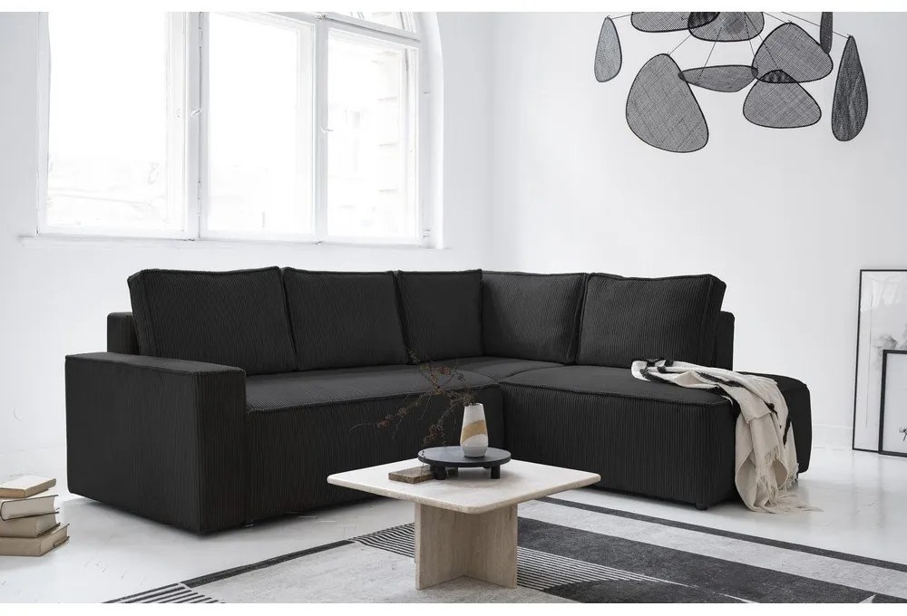 Antracitszürke kordbársony kinyitható sarokkanapé (jobb oldali) Brave Dave – Miuform