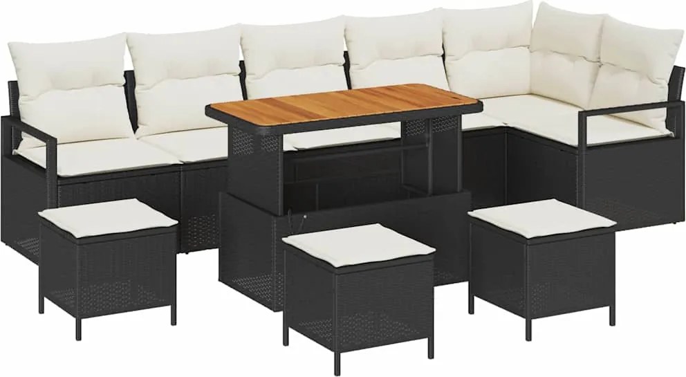 vidaXL Kerti Kanapé Szett párnával tárolóval 10 pcs Fekete és Krém