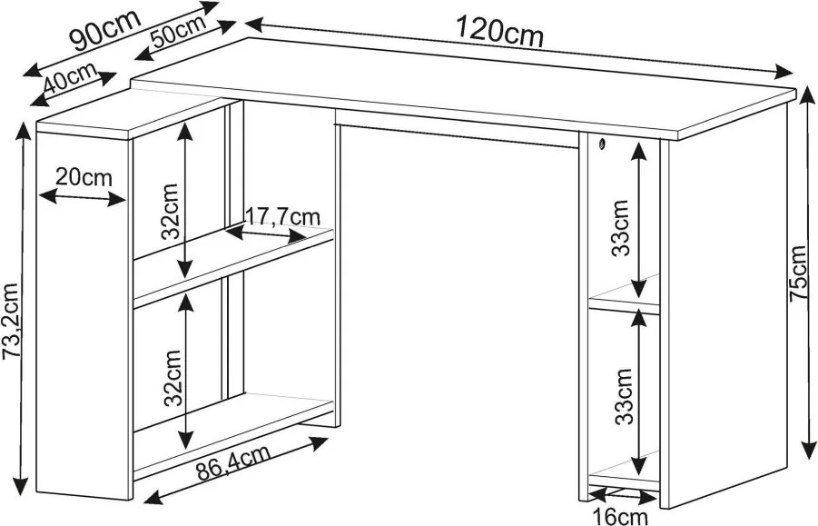 Razy íróasztal, fehér, 120 cm