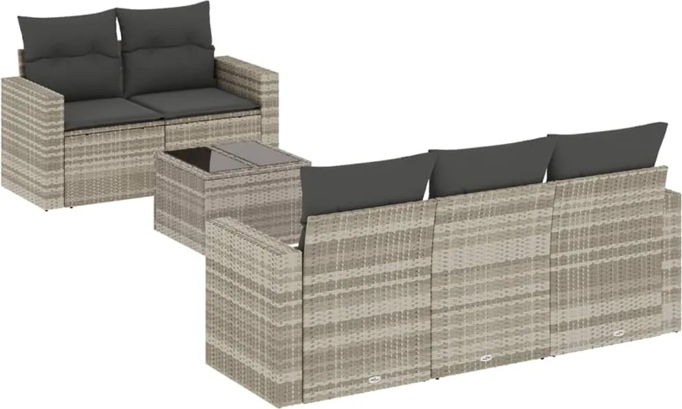 vidaXL 6 részes világosszürke polyrattan kerti ülőgarnitúra párnákkal