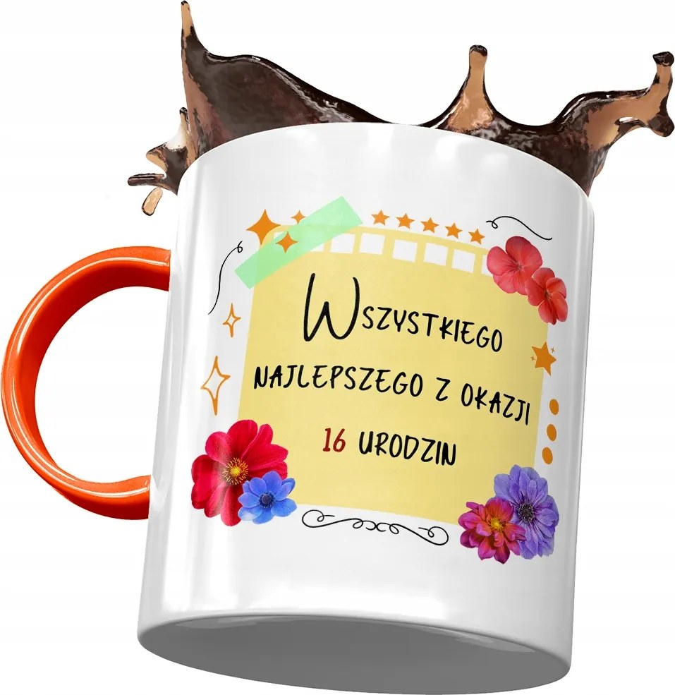 Narancssárga Bögre Születésnapra 16 16. 16. Nyomtatott Fotóval