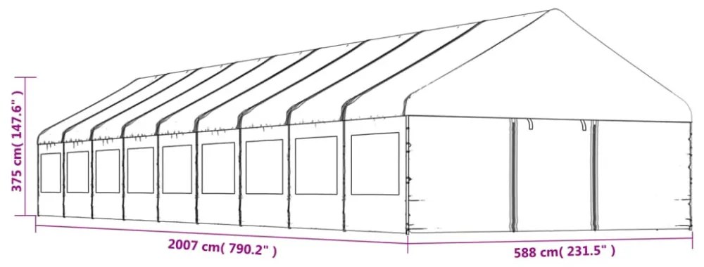 fehér polietilén pavilon tetővel 20,07 x 5,88 x 3,75 m