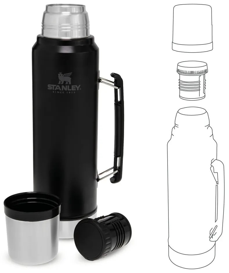 Fekete termosz bögrével 1 l – Stanley
