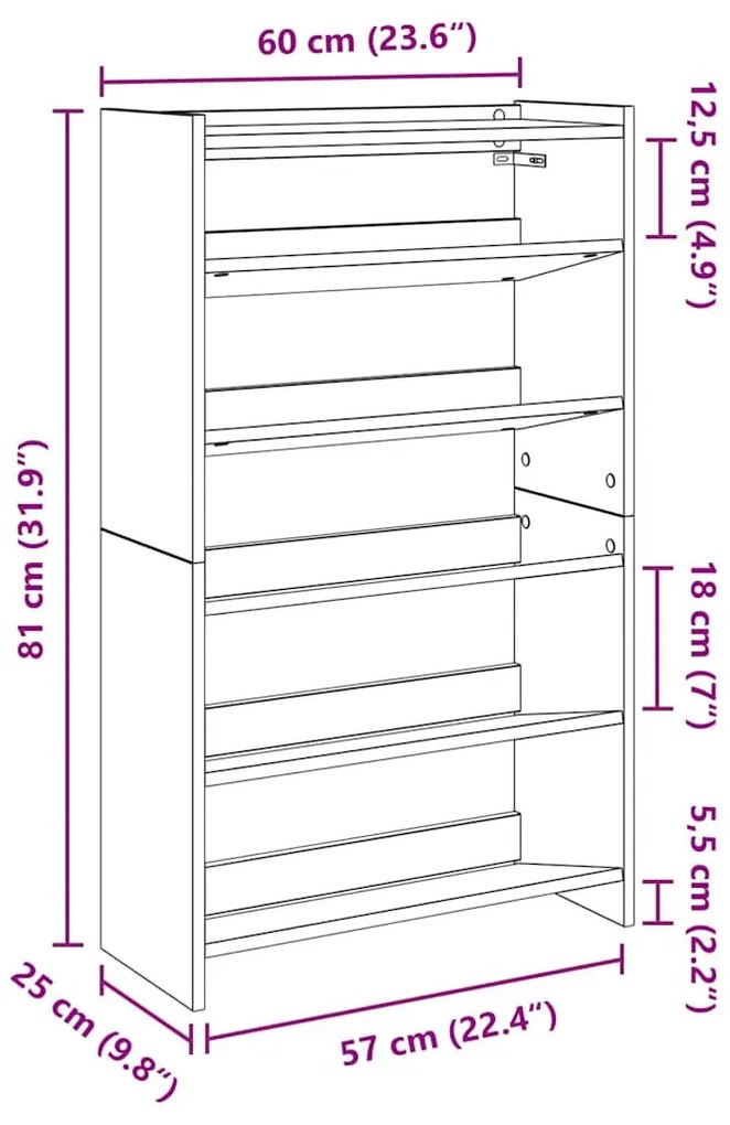 antik fa szerelt fa cipőtartó 60 x 25 x 100 cm