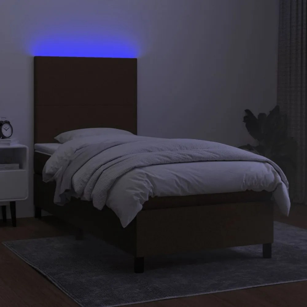 barna szövet rugós és LED-es ágy matraccal 80 x 200 cm