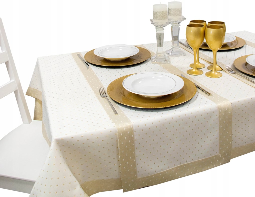 Asztali futófelület Pöttyös Lux 40x180 foltálló fehér-arany csík