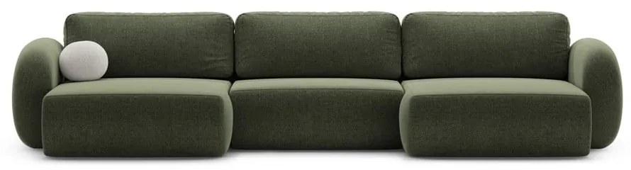 Zöld zsenília kinyitható-tárolóhelyes (U alakú) sarokkanapé Tonale – Cosmopolitan Design