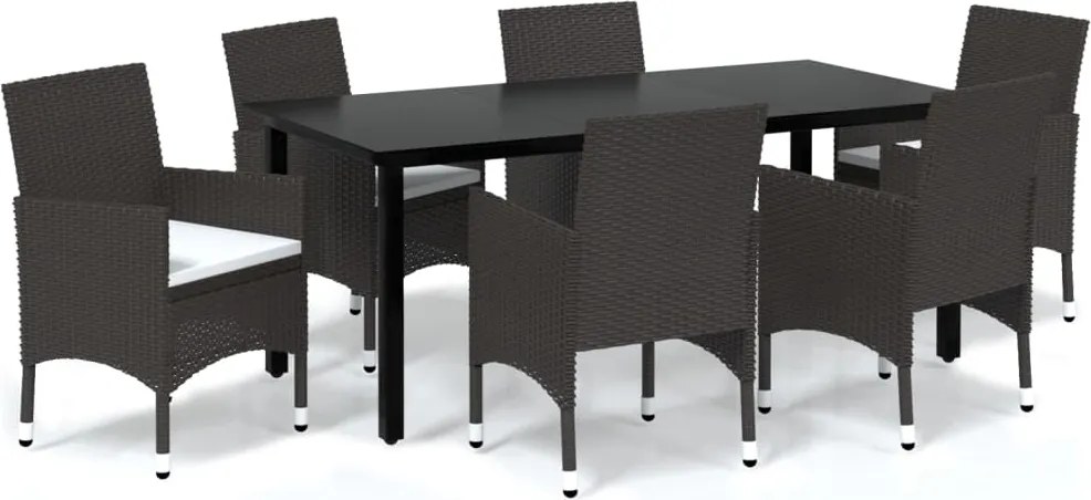 vidaXL 7 részes barna polyrattan kerti étkezőgarnitúra párnákkal