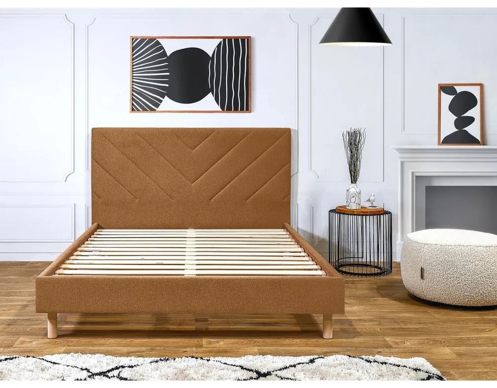 Narancssárga kárpitozott franciaágy ágyráccsal 180x200 cm Romane – Bobochic Paris