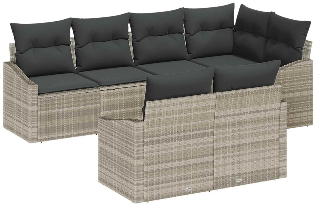 vidaXL Kerti Kanapé Szett párnával 7 pcs Világosszürke polirattan
