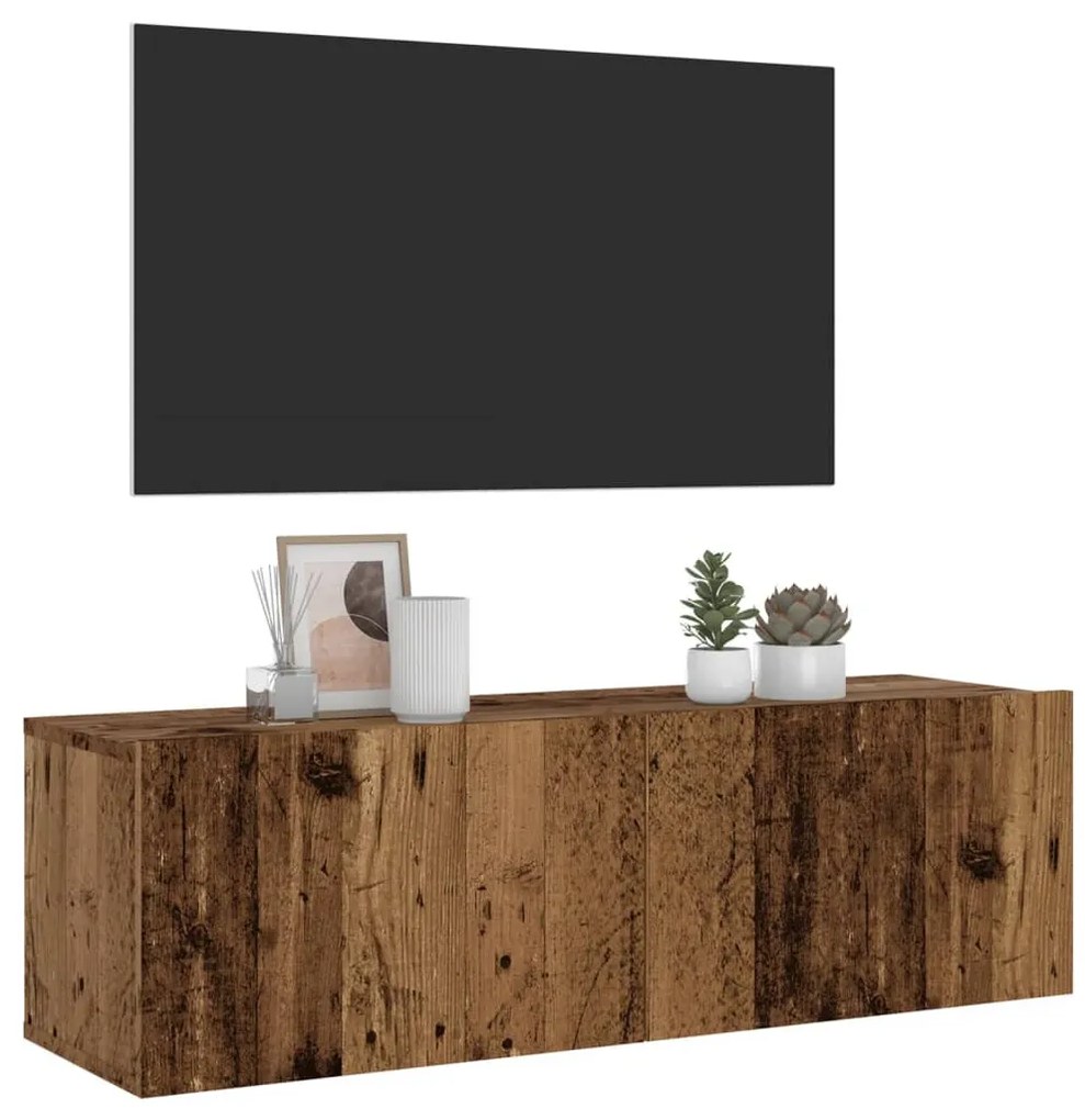 antik fa színű szerelt fa fali TV-szekrény 100 x 30 x 30 cm