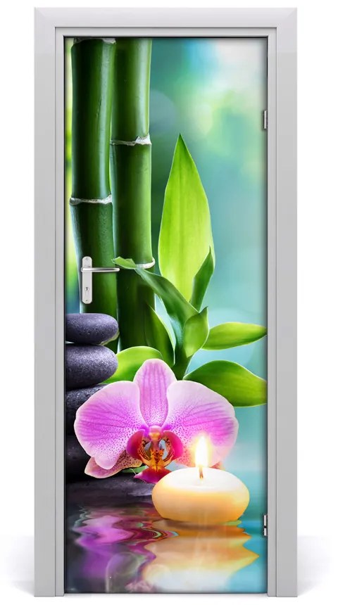 Ajtóposzter Orchidea és bambusz 95x205 cm