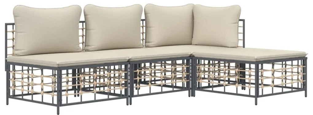 4 részes antracitszürke polyrattan kerti ülőgarnitúra párnákkal