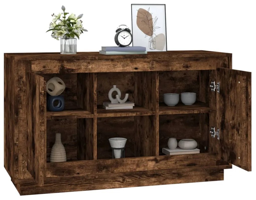 füstös tölgy színű szerelt fa tálalószekrény 102x35x60 cm