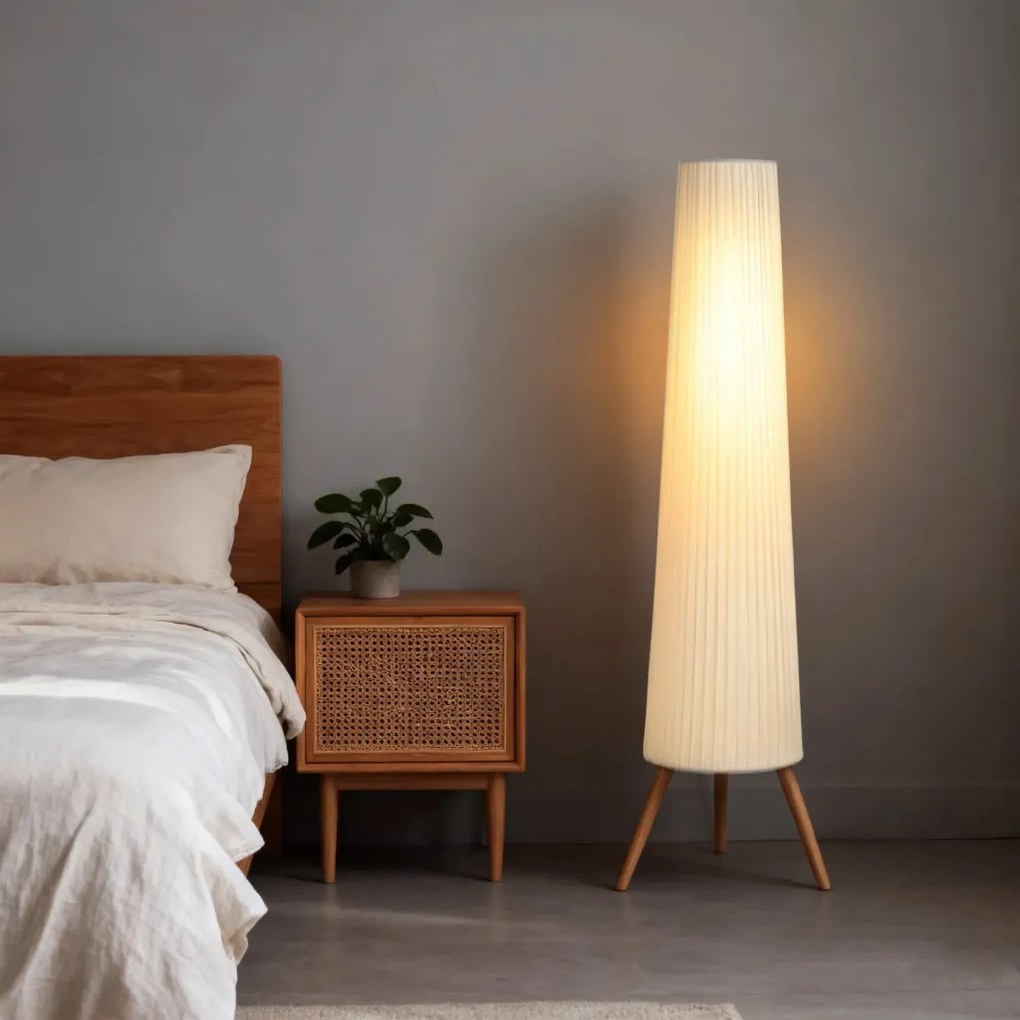 HOMCOM LED Állólámpa nappaliba, fa állvánnyal, lábkapcsolóval, 46 x 46 x 153 cm, fehér