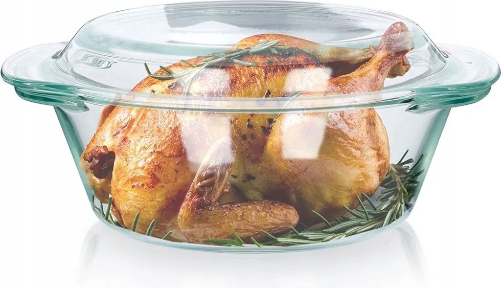 Hőálló edény 24 x 20 cm 1,4 L fedővel Boroszilikát üveg Vilde