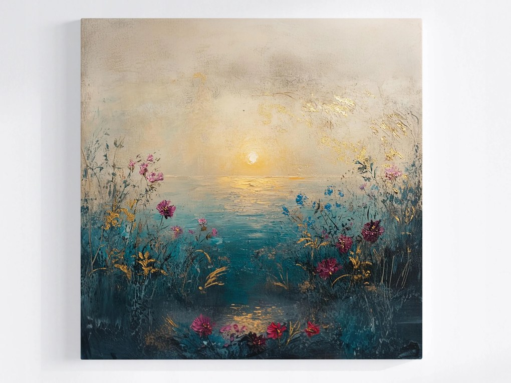 Vászonkép Canvas Tájkép Víz Tenger Tengerpart Virágok Nap 80x80