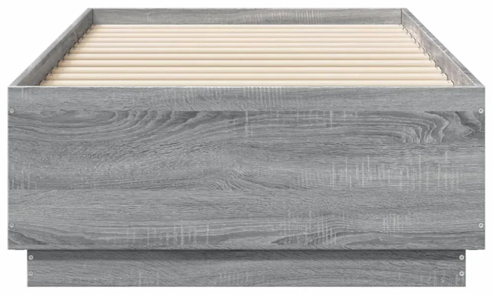 szürke sonoma színű szerelt fa ágykeret LED-del 75x190 cm