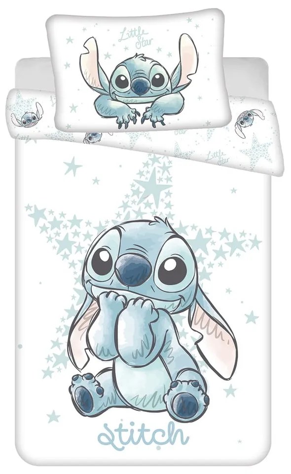 Fehér pamut gyerek ágyneműhuzat babaágyhoz 100x135 cm Lilo and Stitch "White Star" – Jerry Fabrics