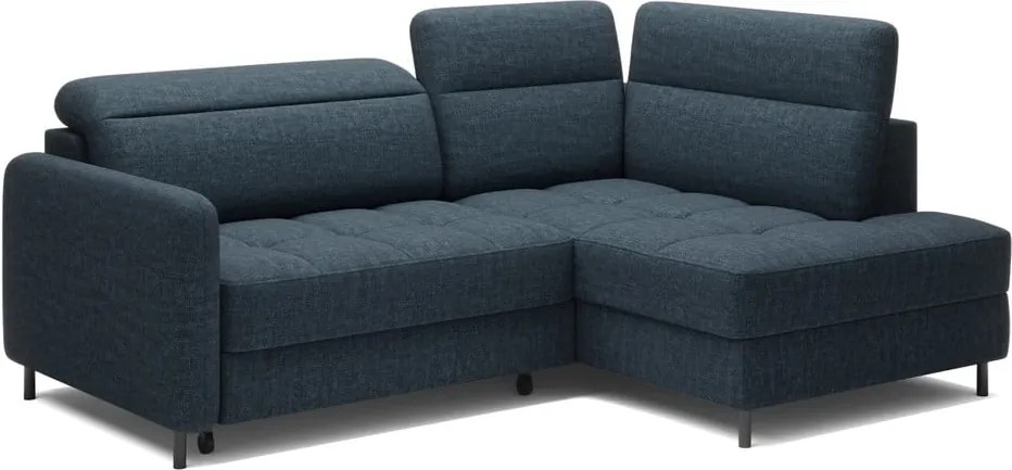 Kék bársony kinyitható-tárolóhelyes sarokkanapé (jobb oldali-L alakú) Barea – ELTAP