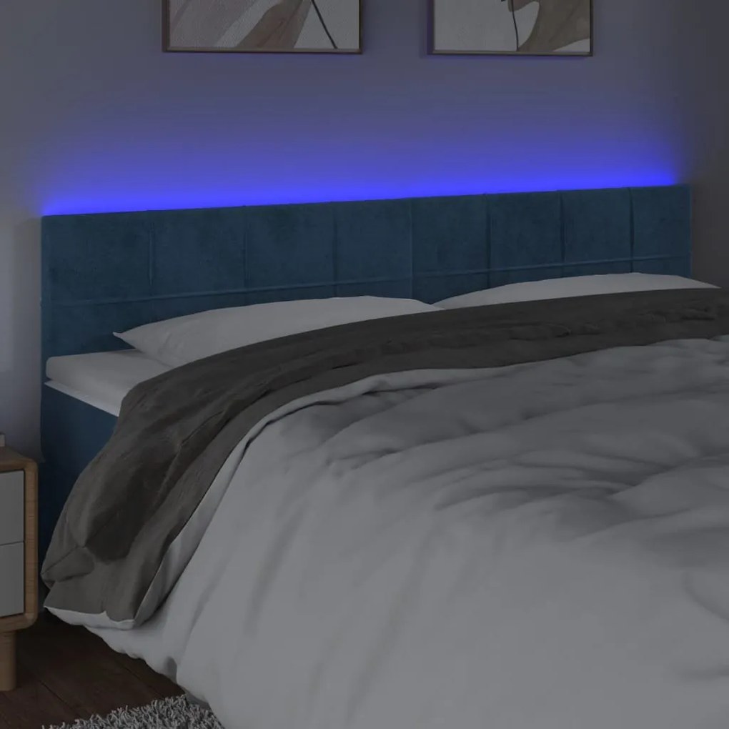 sötétkék bársony LED-es fejtámla 160x5x78/88 cm