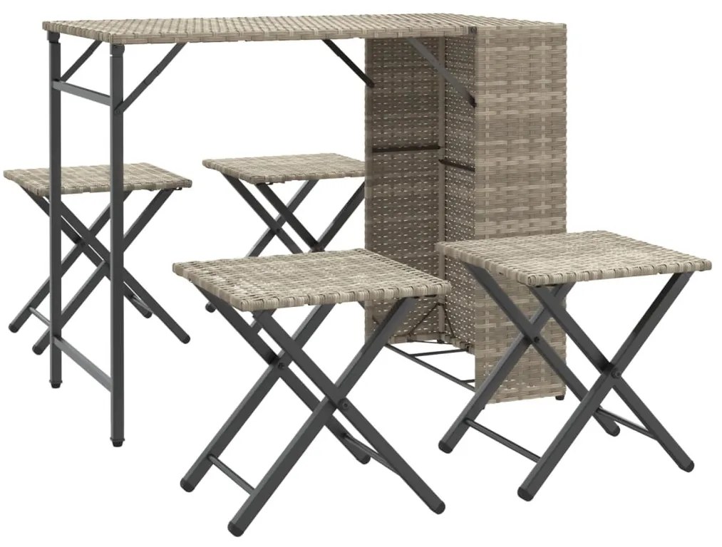 5 részes szürke polyrattan összecsukható kerti étkezőgarnitúra
