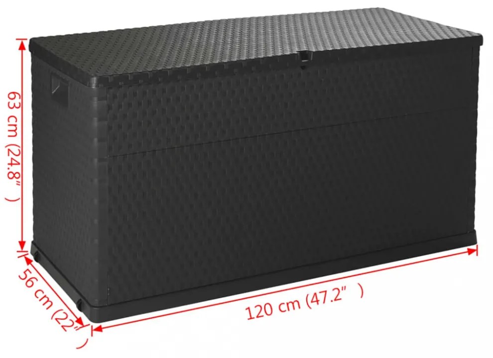 antracitszürke PP rattan kerti tárolóláda 120 x 56 x 63 cm
