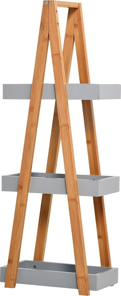 kleankin Bambusz Fürdőszobai Polc 3 Polccal A-Frame Fa Polc 30x18x81 cm Természetes és Szürke | Aosom