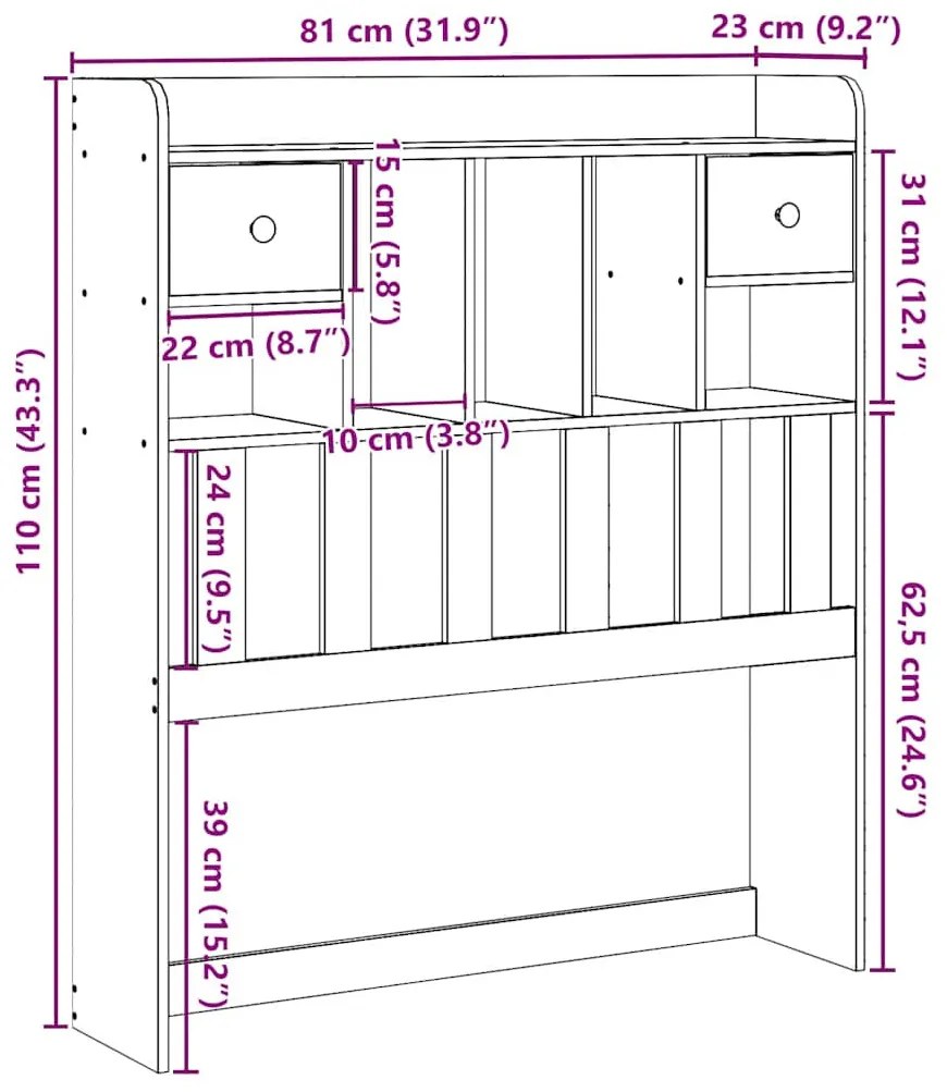 viaszbarna tömör fenyőfa fejtámla tárolóval 75 cm