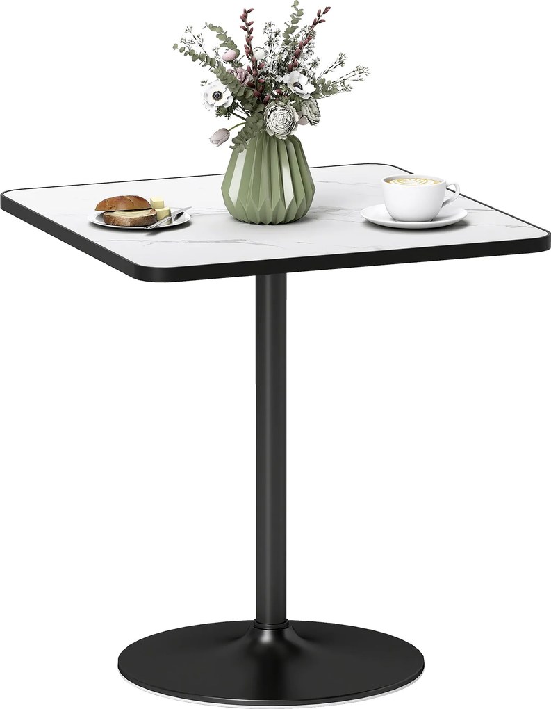 HOMCOM Modern Stílusú Étkezőasztal 4 személyre Fehér Márványhatású Felsőrésszel és Kerek Alappal, 70 x 70 cm, Fehér | Aosom