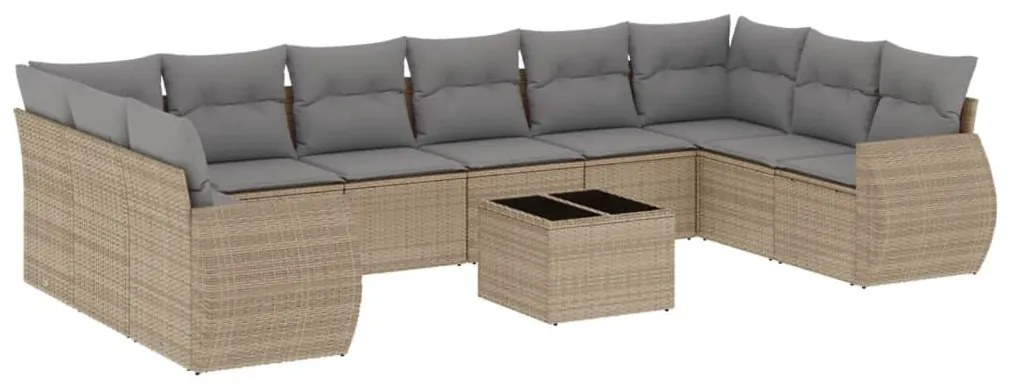 11 részes bézs polyrattan kerti ülőgarnitúra párnákkal