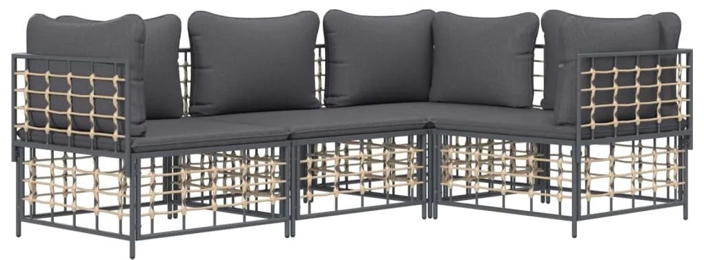 4 részes antracitszürke polyrattan kerti ülőgarnitúra párnákkal