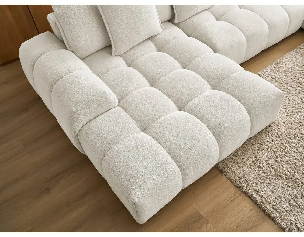 Fehér zsenília kinyitható-tárolóhelyes sarokkanapé (jobb oldali-U alakú) Everest – Bobochic Paris