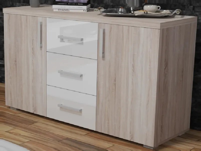 Fonda Komód 120 cm Sonoma-Magasfényű Fehér