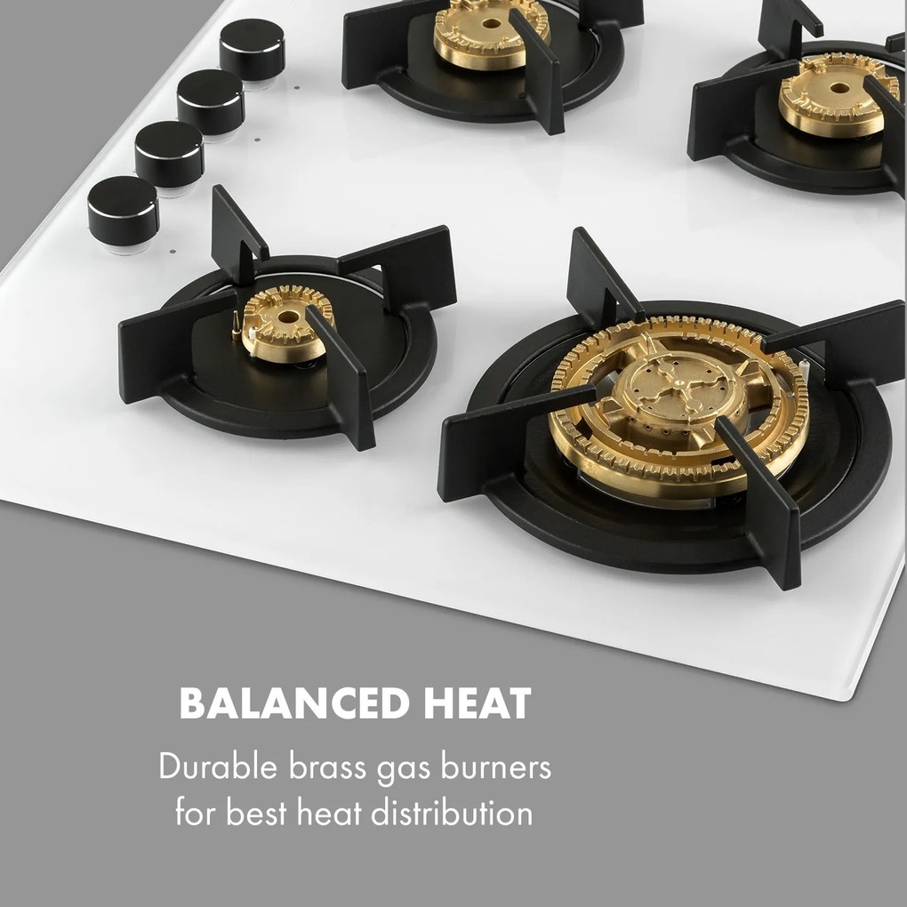 Klarstein Goldflame 4, gázfőzőlap, 4 sárgaréz égő, üvegkerámia