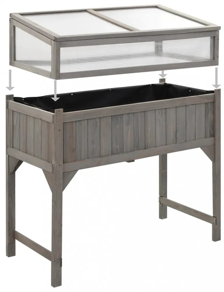 tömör fenyőfa magaságyás melegházzal 110 x 54 x 120 cm