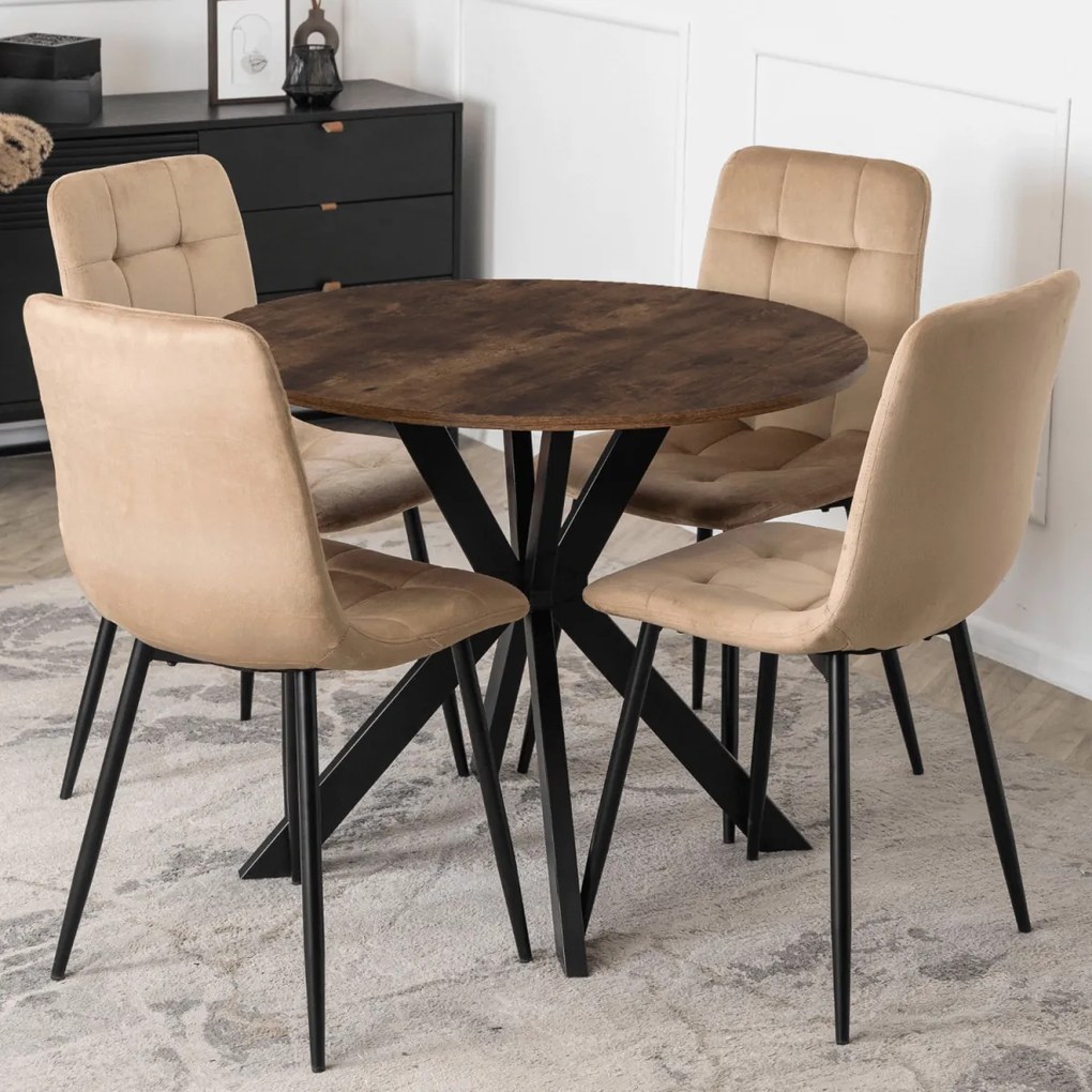 Étkezőasztal 90 cm méretben, rusztikus tölgy/fekete színben LAUREN