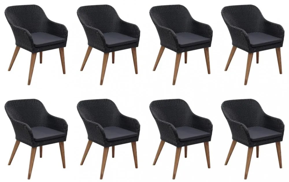 9 részes fekete polyrattan kerti étkezőgarnitúra