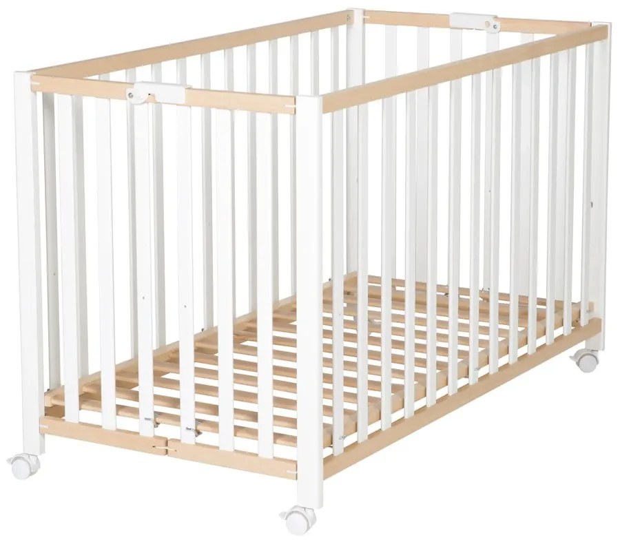 Fehér-natúr színű összecsukható gurulós babaágy 60x120 cm Fold up – Roba