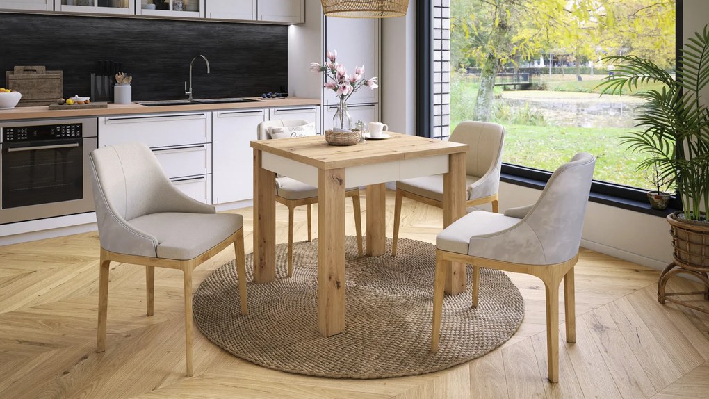 Mazzoni FONTE Artisan Tölgy / Bézs (Pezsgő) -KLASSZIKUS 130 cm-re BŐVÍTHETŐ ASZTAL KONYHÁBA/NAPPALIBA!