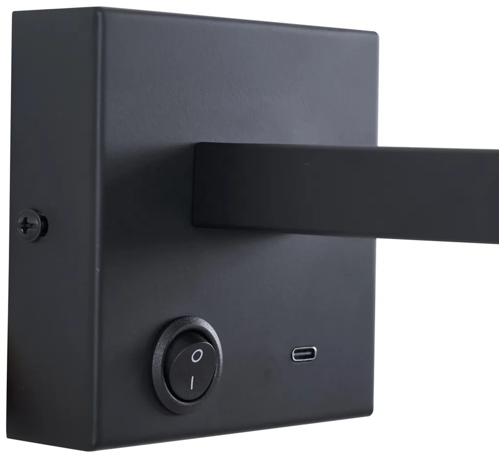 Modern fekete dönthető fali lámpa USB-C csatlakozóval - Rex