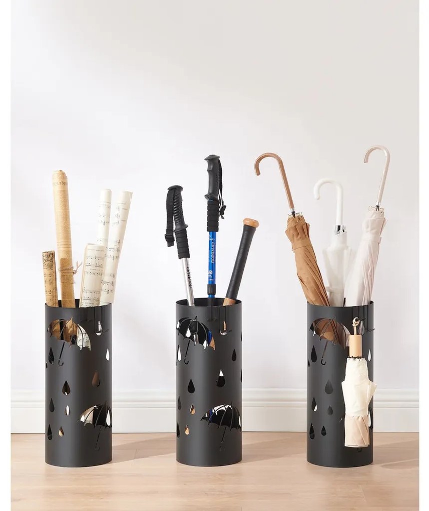 Esernyőtartó, kör alakú esernyő mintás, fekete 17x17x41cm