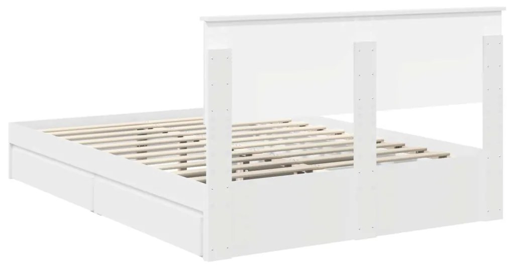 vidaXL Tárolós Ágy fejtámlával fiókkal Fehér 150 x 200 cm Faanyag