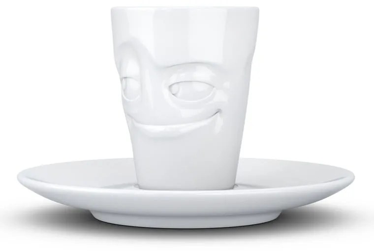 Fehér 'mosolygós' porcelán csésze és alátét, 80 ml - 58products