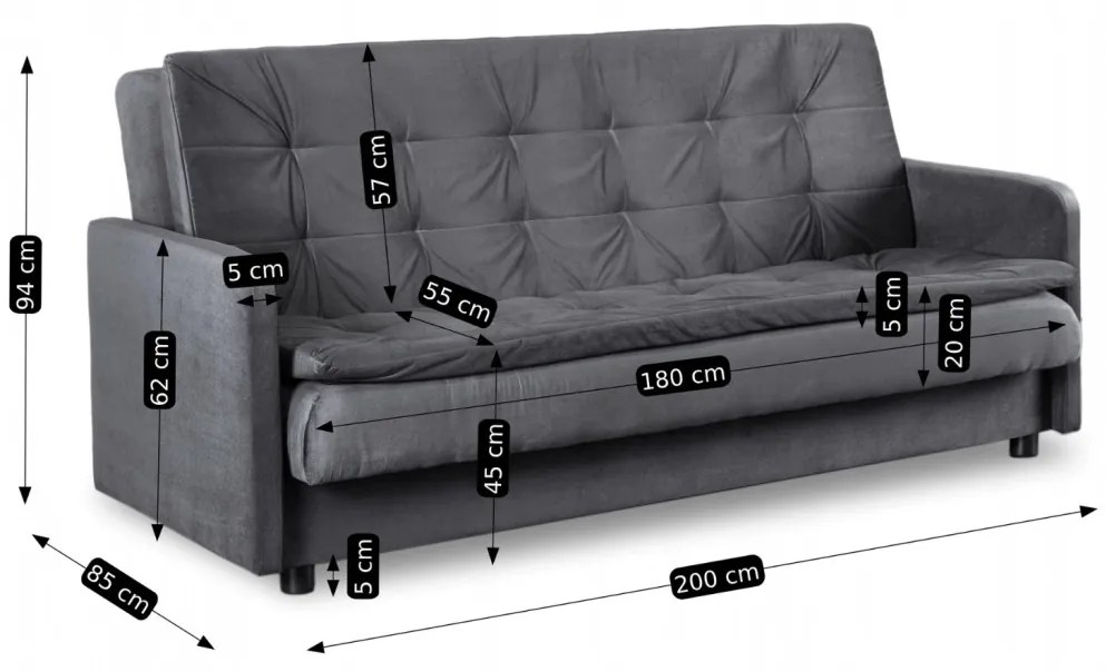 Sofa Rozkładana STELLA Szara