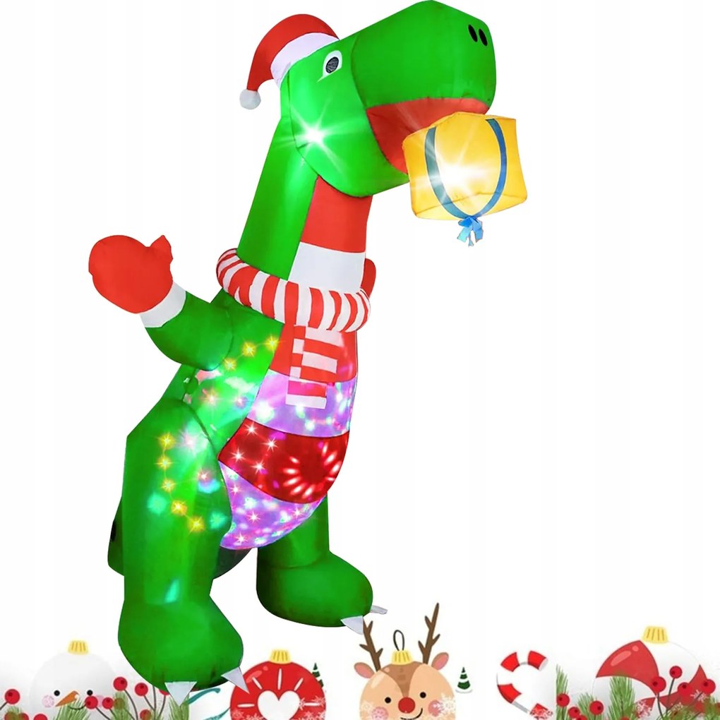 Karácsonyi Dekoráció Felfújható Dinoszauruszok 2,4 m Led világítással